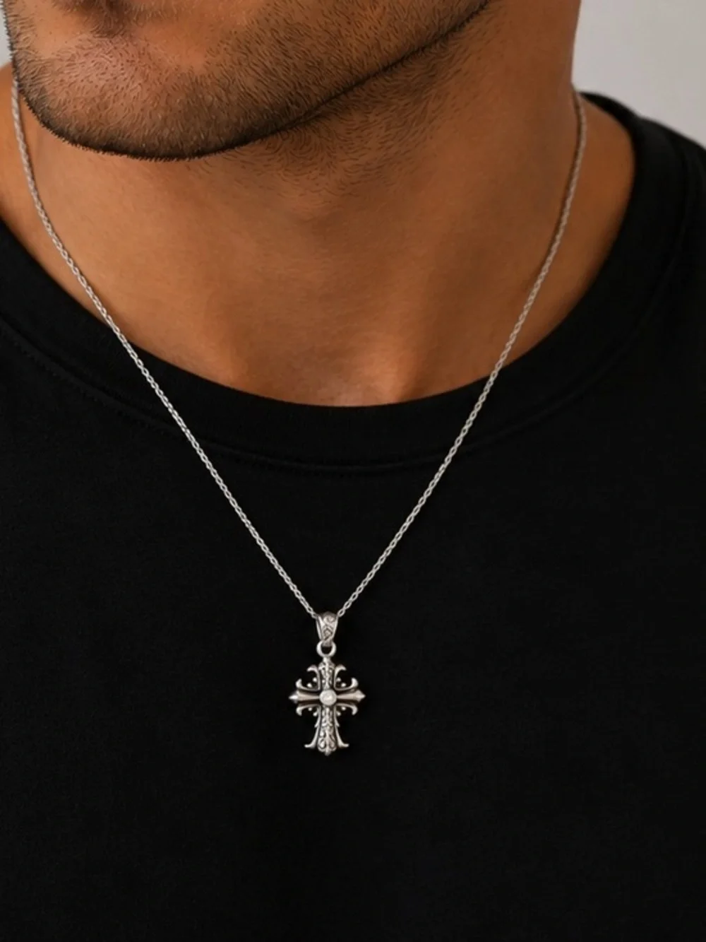 Sterling Silver Fleur De Lis Cross Pendant